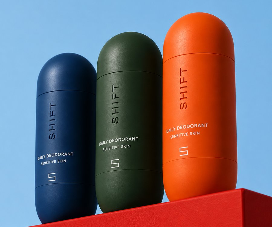 Brand 02 — daily deodorant concept in three colorways