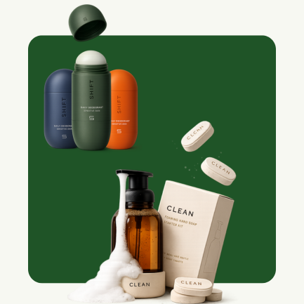 SHIFT deodorant and CLEAN foaming hand soap products